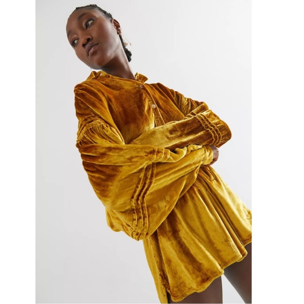 UO New Moon Slouchy Gold Velour Romper